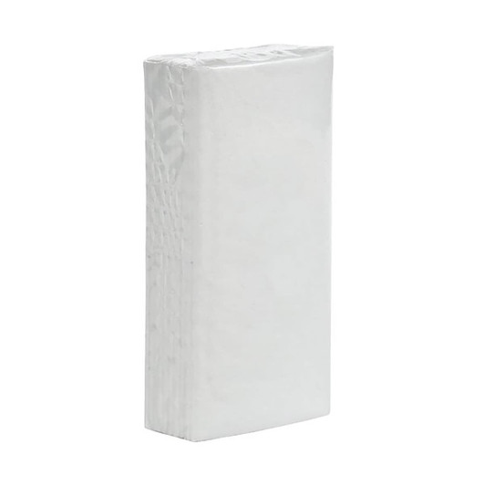 A white pack of mini pocket tissues, neatly folded with a branded logo on the front.