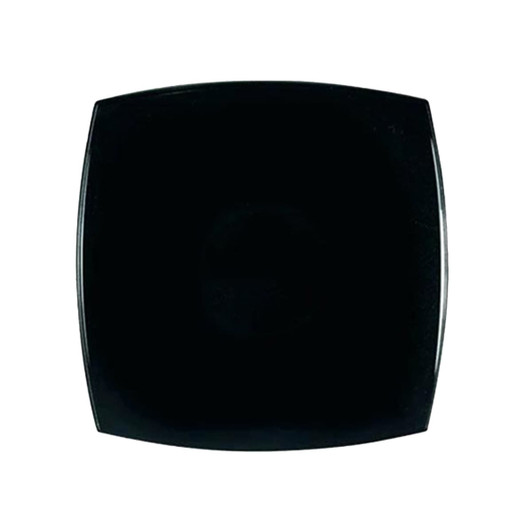 A compact mirror in a sleek black case with a shiny finish and a subtle logo on the surface.