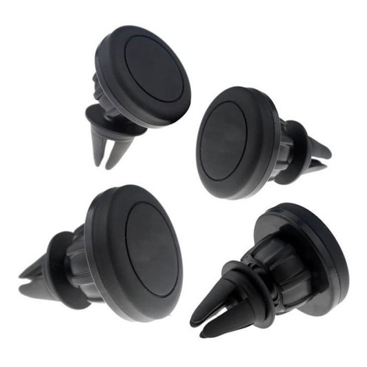 A set of four black car mobile holders designed to attach to air vents, featuring a sleek, circular design.