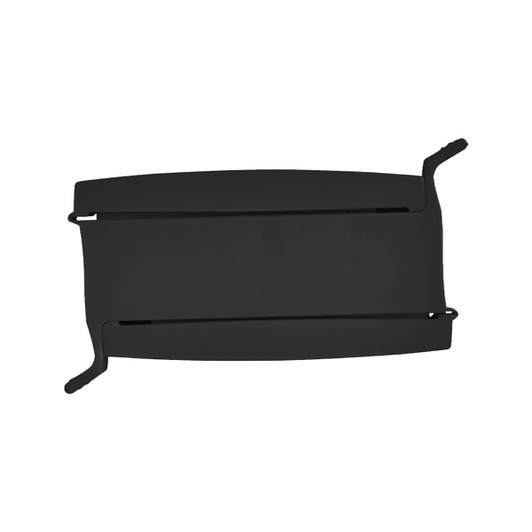 A black food clip with two sides and hooks for secure sealing. Features a simple, streamlined design.