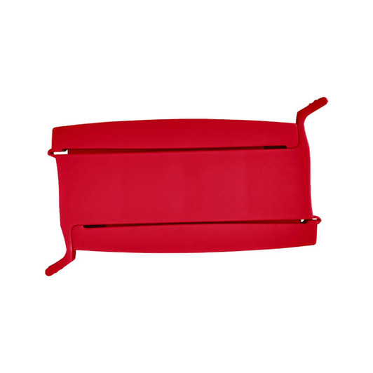 A red food clip featuring a flat design with two side grips, suitable for sealing bags or containers.