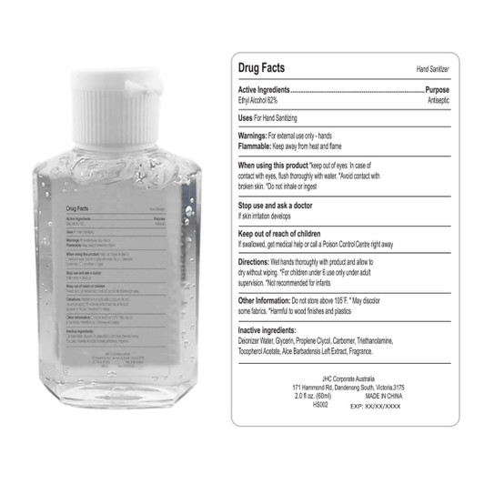 A clear, gel hand sanitiser in a 60ml bottle with a secure cap and a simple label featuring a logo.