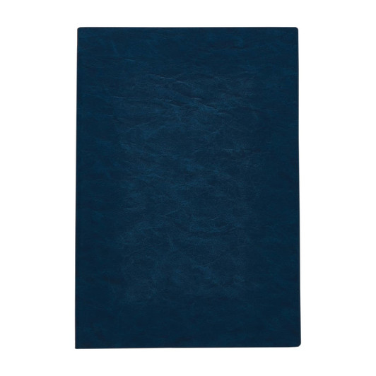 A navy blue notebook with a textured cover and a simple design. It has a logo on the front.