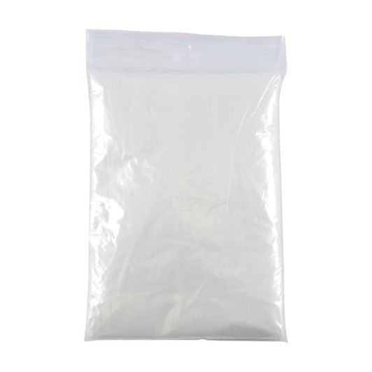 A transparent plastic bag filled with a white powder substance. The bag is resealable and appears empty.