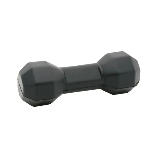 A black stress dumbbell with a geometric design, featuring a compact and portable shape.
