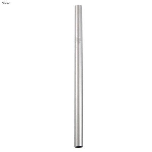A stainless steel straw in silver, measuring 12mm x 215mm, with a sleek, shiny finish.