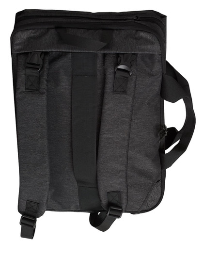 A Utility Heather Laptop Bag in dark grey with adjustable straps and top handle. Features a sleek, minimalist design.