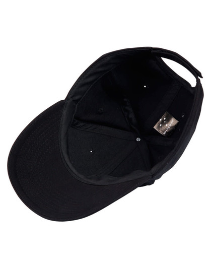 A black heavy brushed cotton cap featuring an internal label and ventilation holes.