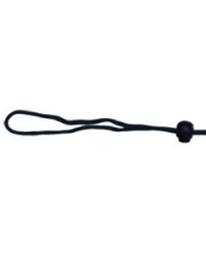 A black chin strap break-away clip with a looped end and a bead for adjustment.