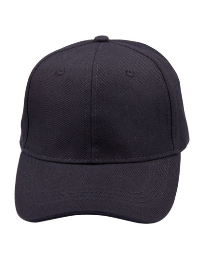 A black brushed cotton cap with a structured design and a logo on the front.