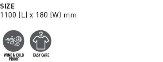 A cable knit scarf in shades of [specific colours], featuring a cable row design and a logo.