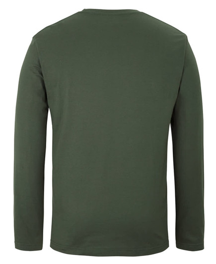 A green long-sleeve T-shirt with a plain back design and a simple logo.