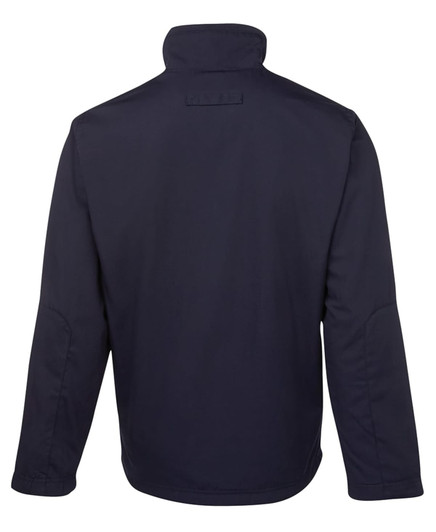 A black jacket with a high collar and long sleeves, featuring a plain design and a logo.