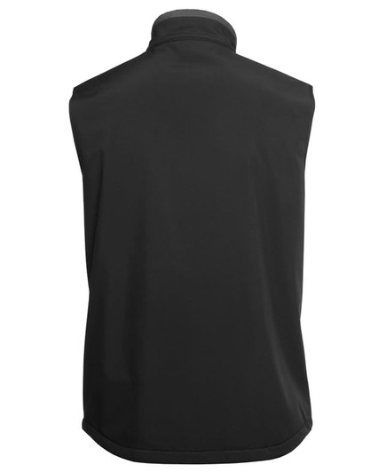 A black three-layer softshell vest featuring a high collar and no sleeves, displaying a simple, sleek design.