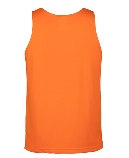An orange work singlet with a mesh design and a plain back, featuring a logo.
