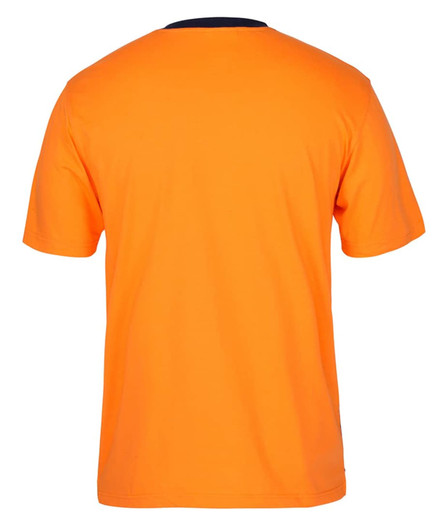 An orange cotton crew neck T-shirt with a simple design and a logo on the side. Suitable for workwear.