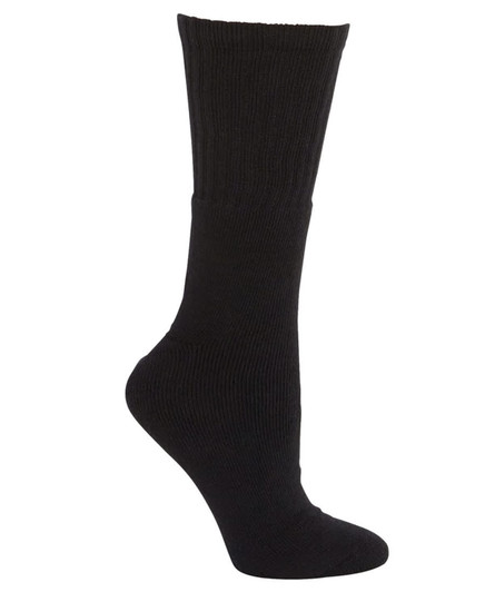 A black outdoor sock featuring a ribbed design, suitable for various outdoor activities. Includes a branding element.