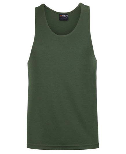 A green singlet with a classic tank top design and a logo on the upper inner neck.