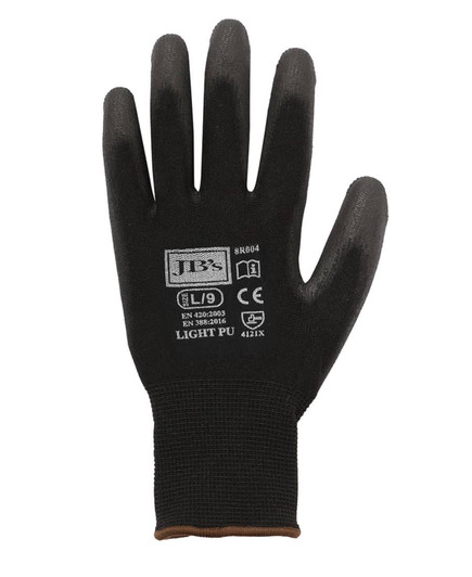 A black breathable glove with textured fingertips and a wrist cuff, featuring a logo and safety markings.