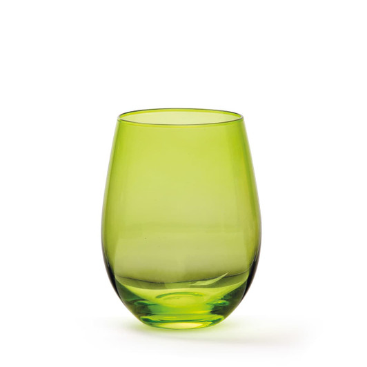 A green wine glass with a smooth, curved design, featuring a clear base and transparent finish.