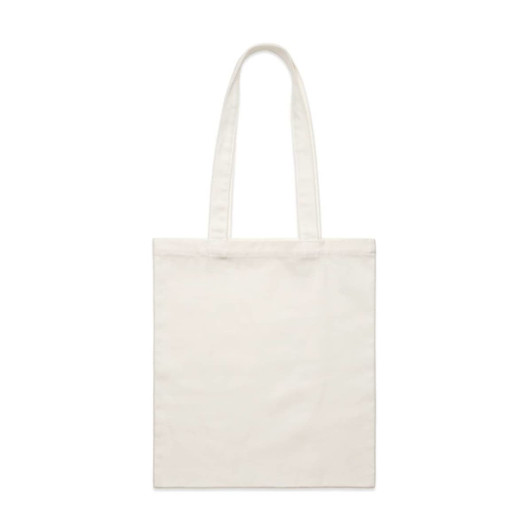 A cream-coloured tote bag with long handles and a plain design, featuring a logo.