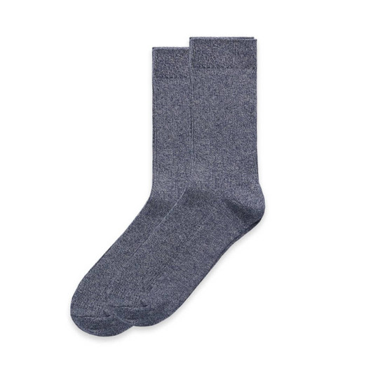 Two pairs of grey marle socks displayed side by side, featuring a smooth texture and a subtle design.