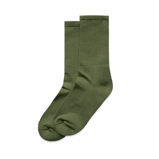Two pairs of green socks displayed together, featuring a ribbed design and a smooth finish.