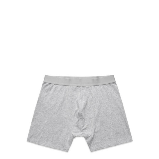 A pair of grey trunks with a grey waistband, featuring a simple design and no visible branding.