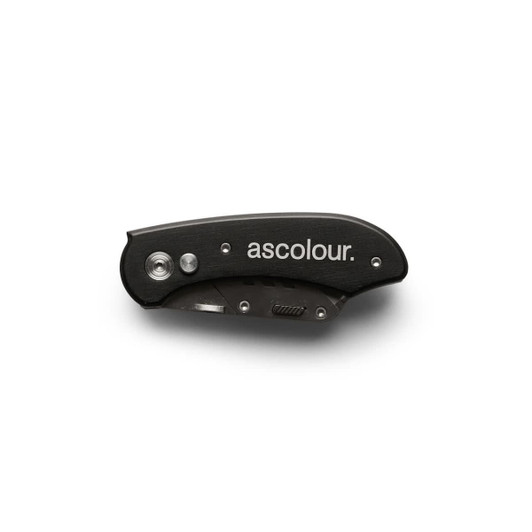 A black ASC Utility Knife with a folded design, featuring a branded logo.