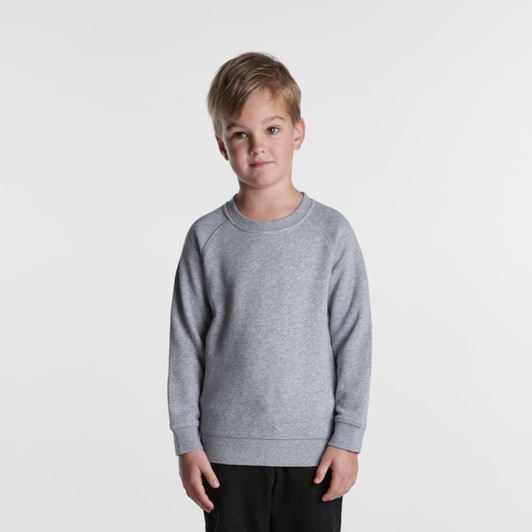 A grey jumper for kids featuring long sleeves and a round neckline. The fabric appears soft and comfortable.