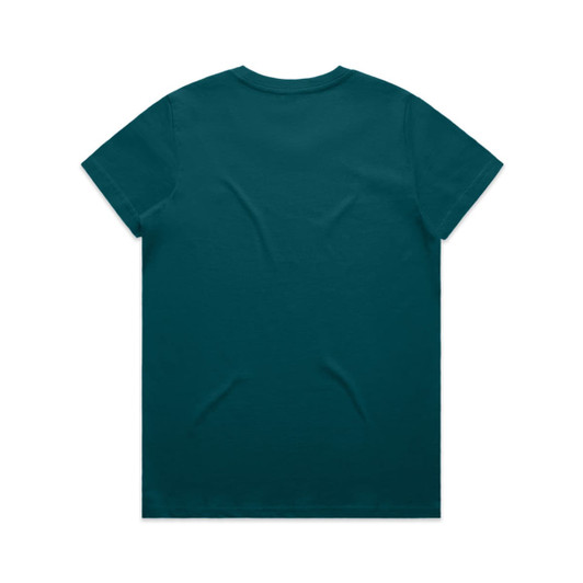 A teal t-shirt featuring a plain back design and a logo on the neckline area.