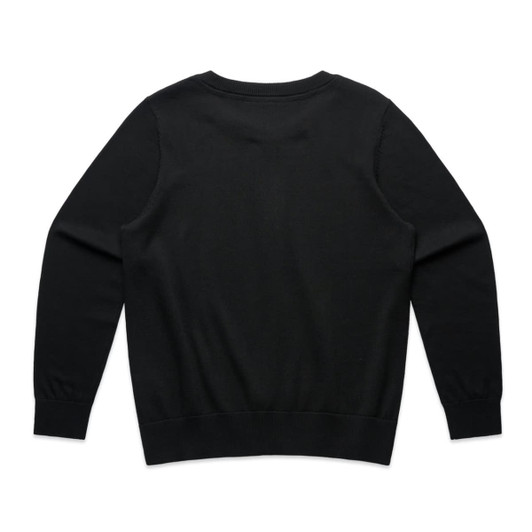 A black cardigan with long sleeves and a round neckline, featuring a simple, classic design and no visible branding.