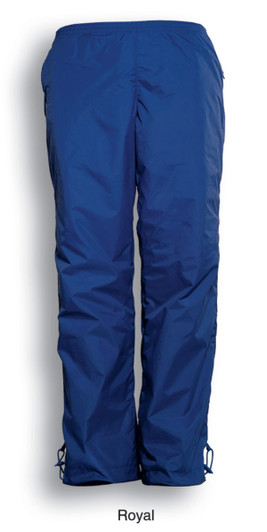 Unisex adults training track pants in royal blue with an elastic waistband and ankle adjustments.