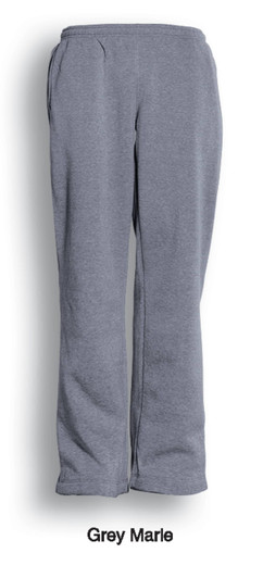 A pair of unisex track pants in grey marle with an elastic waist and side pockets.