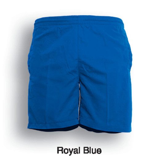 Royal blue microfibre sports shorts with a simple design and an attached logo.