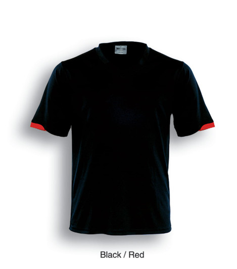 A black football jersey with red accents on the sleeves, featuring a logo on the front.