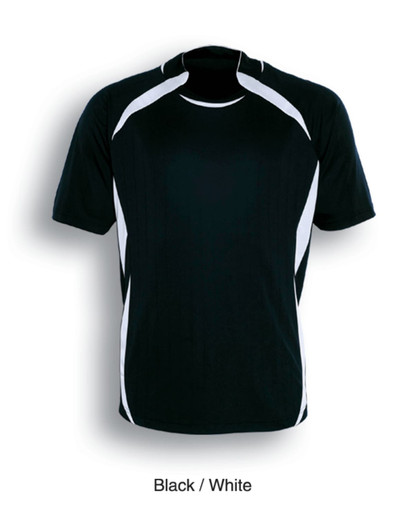 A black and white unisex sports jersey featuring contrast panels and a logo. Perfect for sports teams or casual wear.