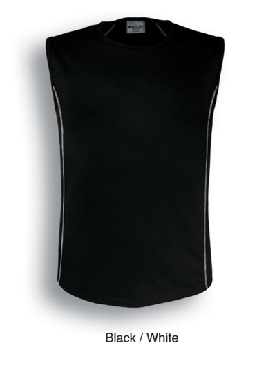 A sleeveless black tank top with white detailing and a logo. Suitable for casual wear.