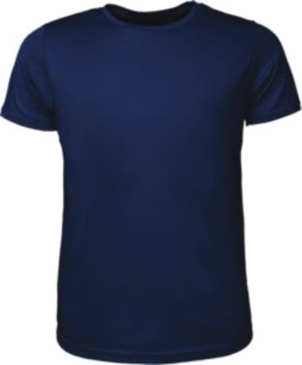 A navy blue kids' brushed tee shirt featuring a round neck design and short sleeves. It includes a logo.