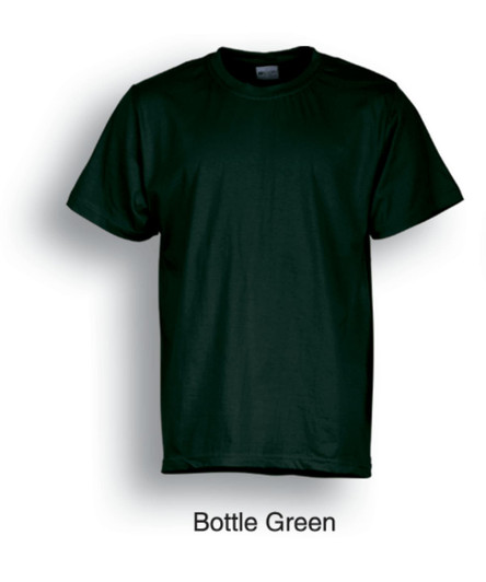 A bottle green unisex adult plain cotton tee shirt, featuring a simple design and a logo.