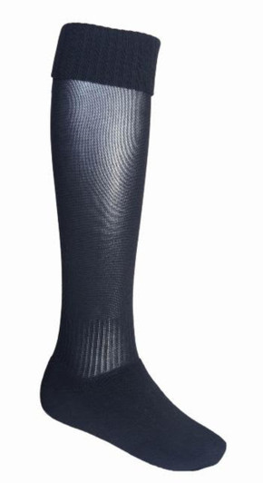 Black sports socks with a ribbed cuff and a sleek design, featuring a logo near the ankle.