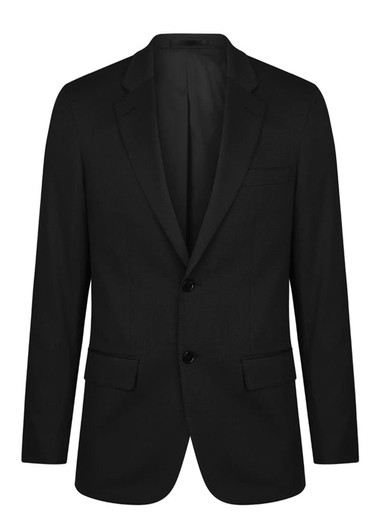 A black Elliot Jacket featuring a classic blazer design and two front pockets. It has a logo present.