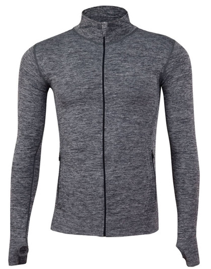 A grey unisex seamless jacket with a zip, featuring long sleeves and a slim fit design.