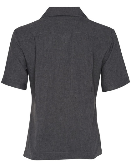 A charcoal grey women's short sleeve overblouse with a collar and a streamlined back design.