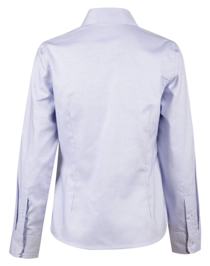 A light blue long sleeve button-up shirt with a fitted design and contrast detailing at the cuffs.