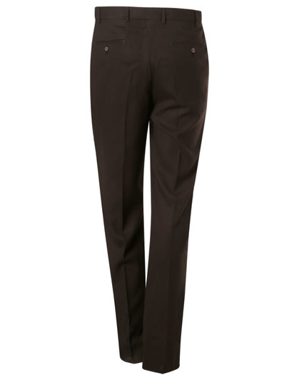 Men's polyviscose stretch pants in dark brown, featuring a tailored fit and pockets at the back.