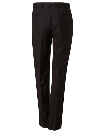 Men's black polyviscose stretch pants with a tailored fit, featuring two back pockets and subtle branding.