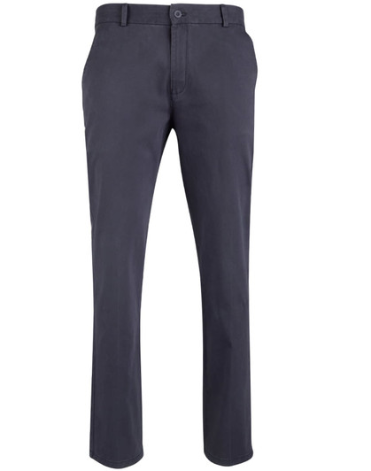 Men's chino pants in dark grey with a slim fit design, featuring a logo on the waistband.