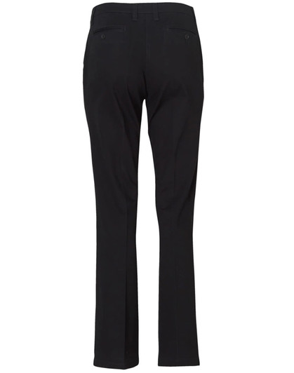 Black women's chino pants featuring a fitted design and two back pockets. The pants have a sleek, tailored look.