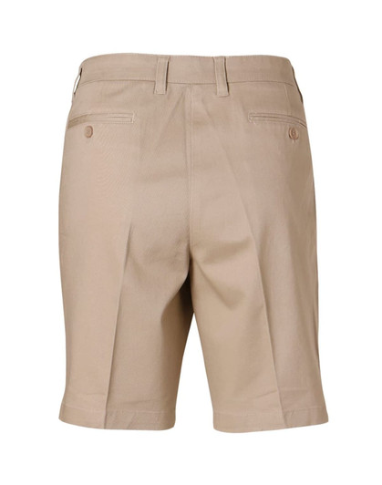 A pair of women's chino shorts in a light beige colour, featuring back pockets and a clean finish.